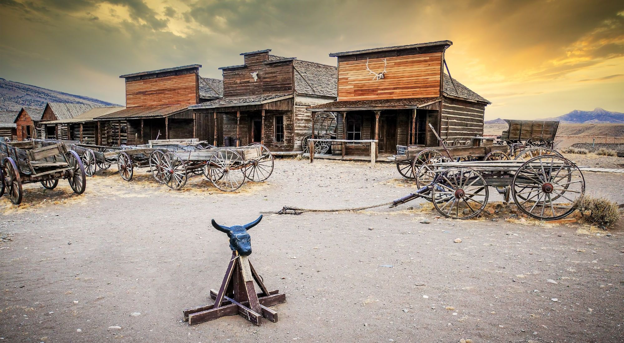 Old Wooden Wagons in a Ghost Town, Cody, Wyoming