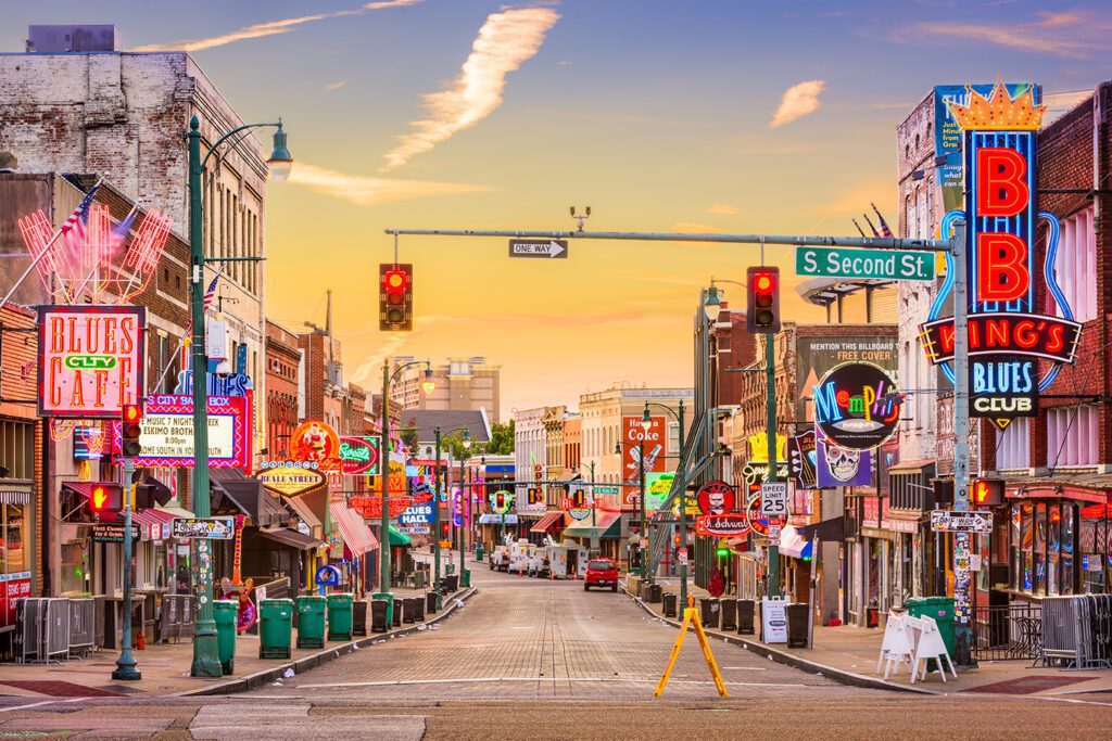 MEMPHIS, TENNESSEE Blues Clubs on Beale Street at dawn