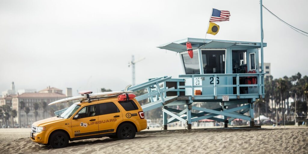 Lifeguard Tower 26, gelegen op Santa Monica State Beach in Californië