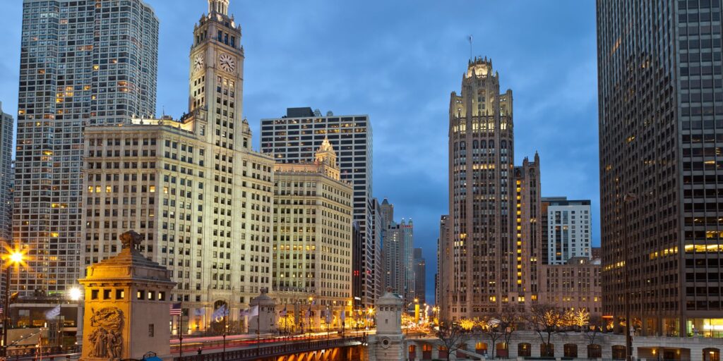 Chicago River en de Magnificent Mile in Chicago