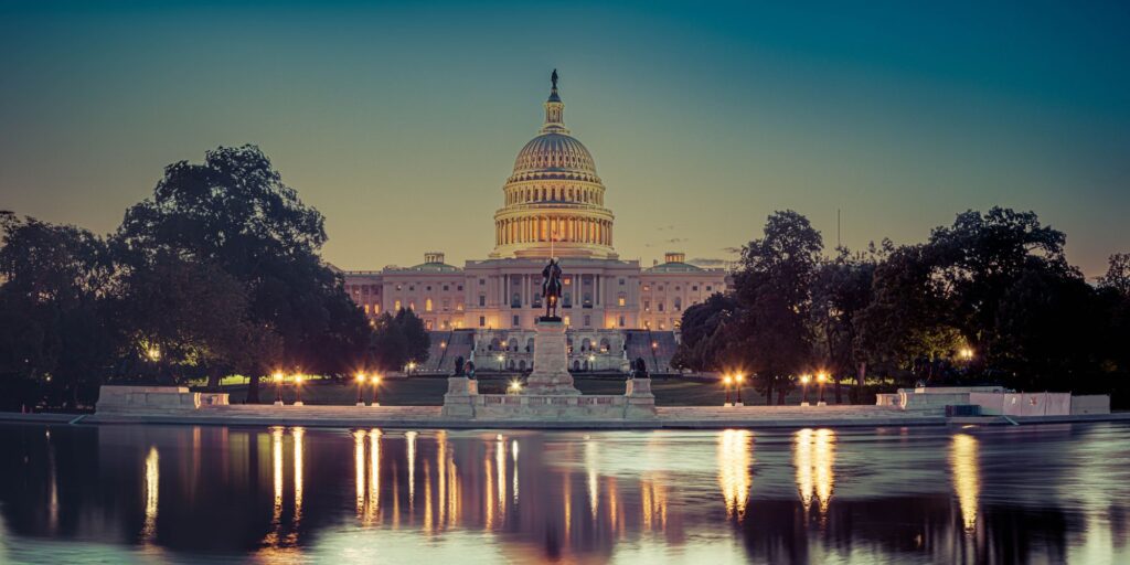 Capitool van de Verenigde Staten (United States Capitol), gelegen op Capitol Hill in Washington, D.C