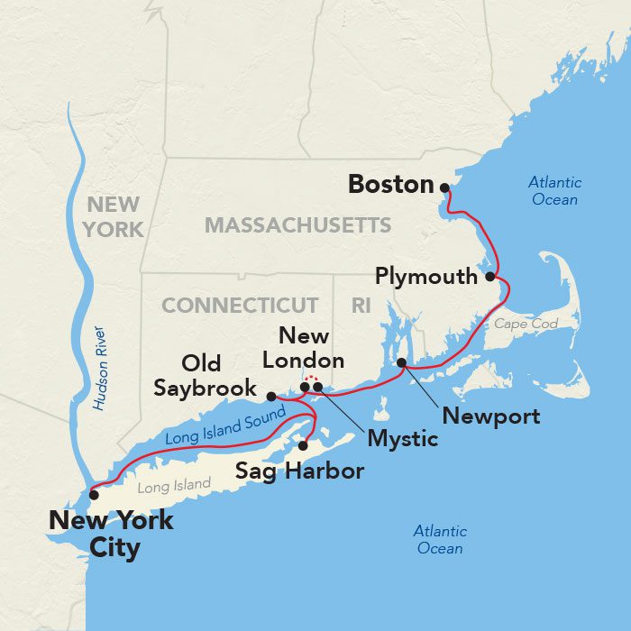 American Eagle ship van Boston tot New York route map